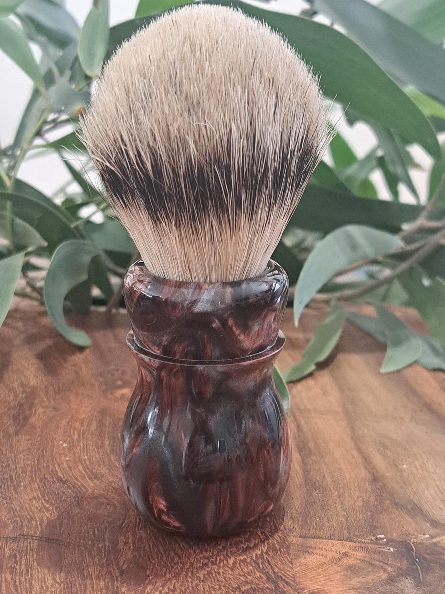 Bladesmith shaving brush from Lupus Rex Australian handcrafted copper coloured resin handle with badger knot