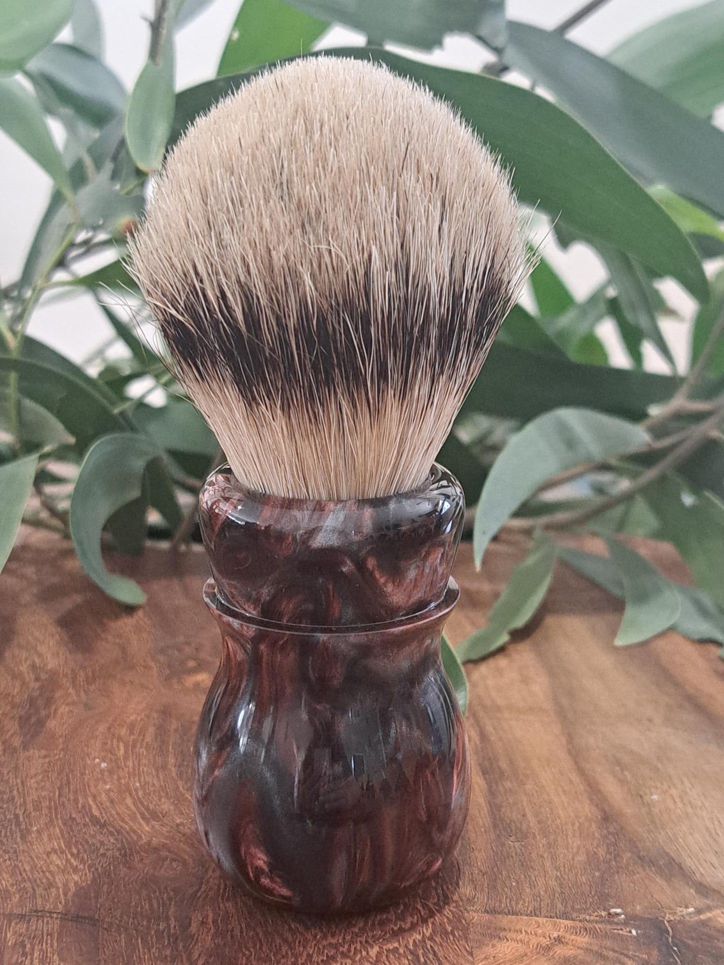 Bladesmith shaving brush from Lupus Rex Australian handcrafted copper coloured resin handle with badger knot