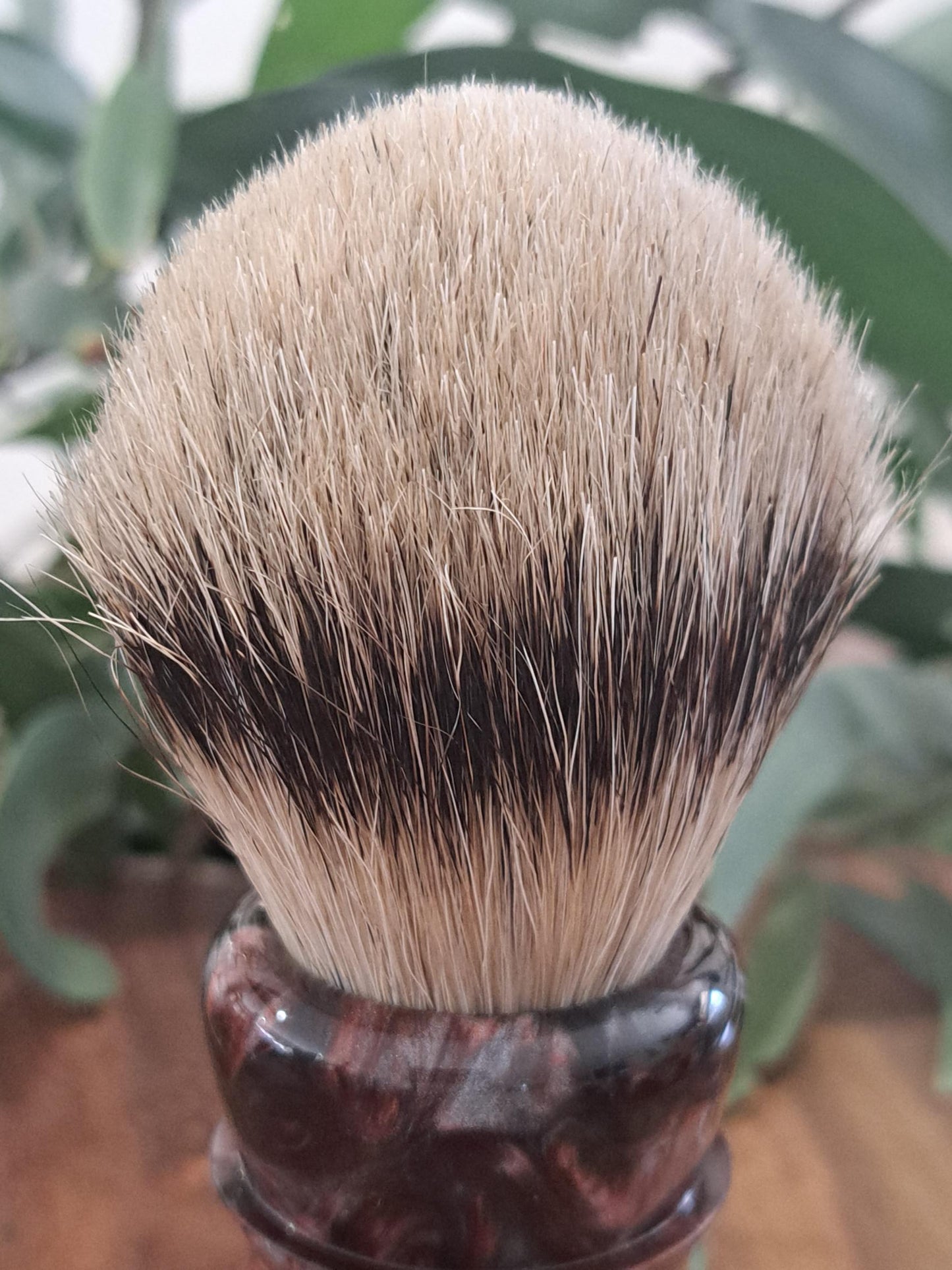 Bladesmith shaving brush from Lupus Rex Australian handcrafted copper coloured resin handle with badger knot
