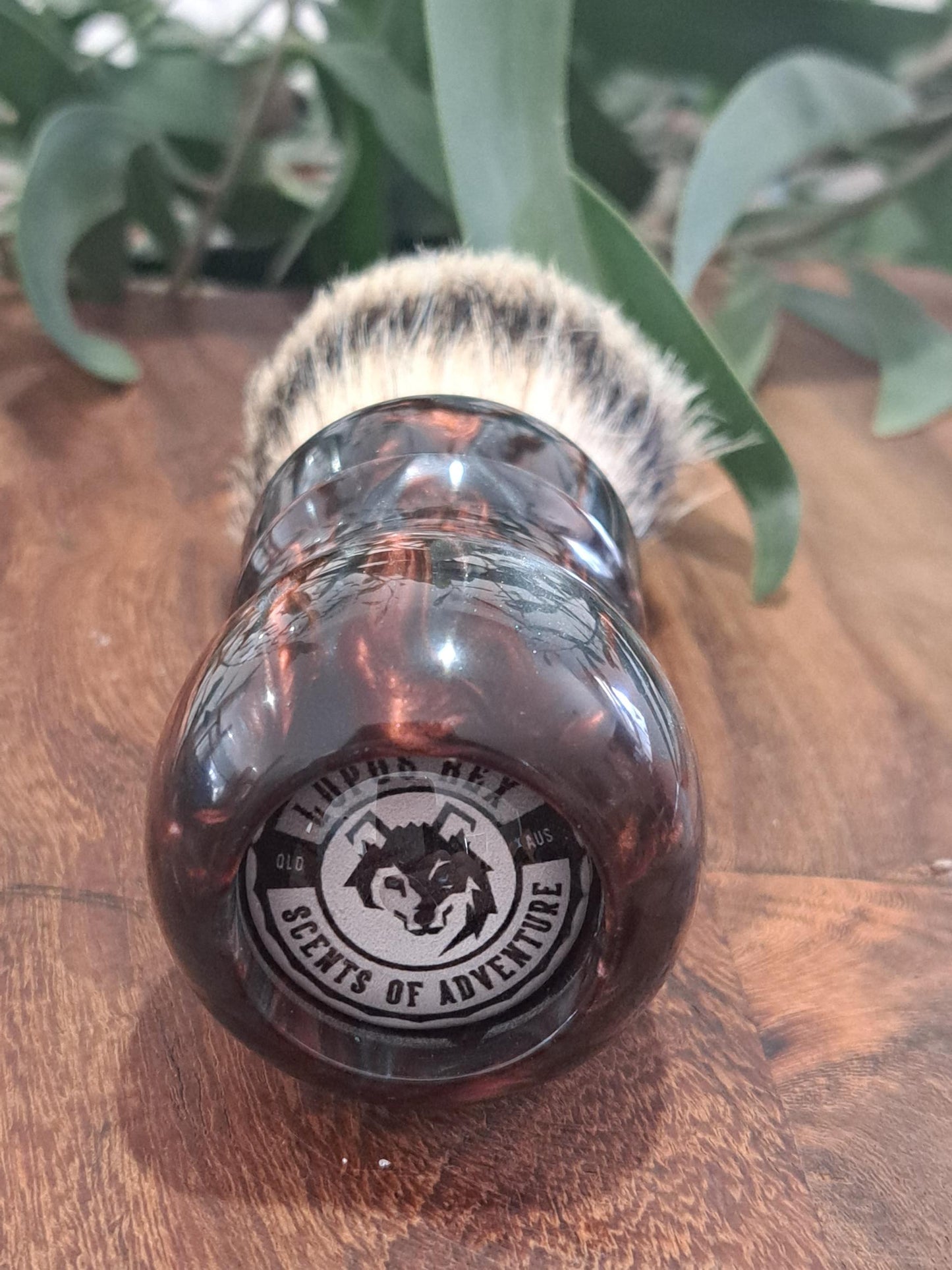 Bladesmith shaving brush from Lupus Rex Australian handcrafted copper coloured resin handle with badger knot