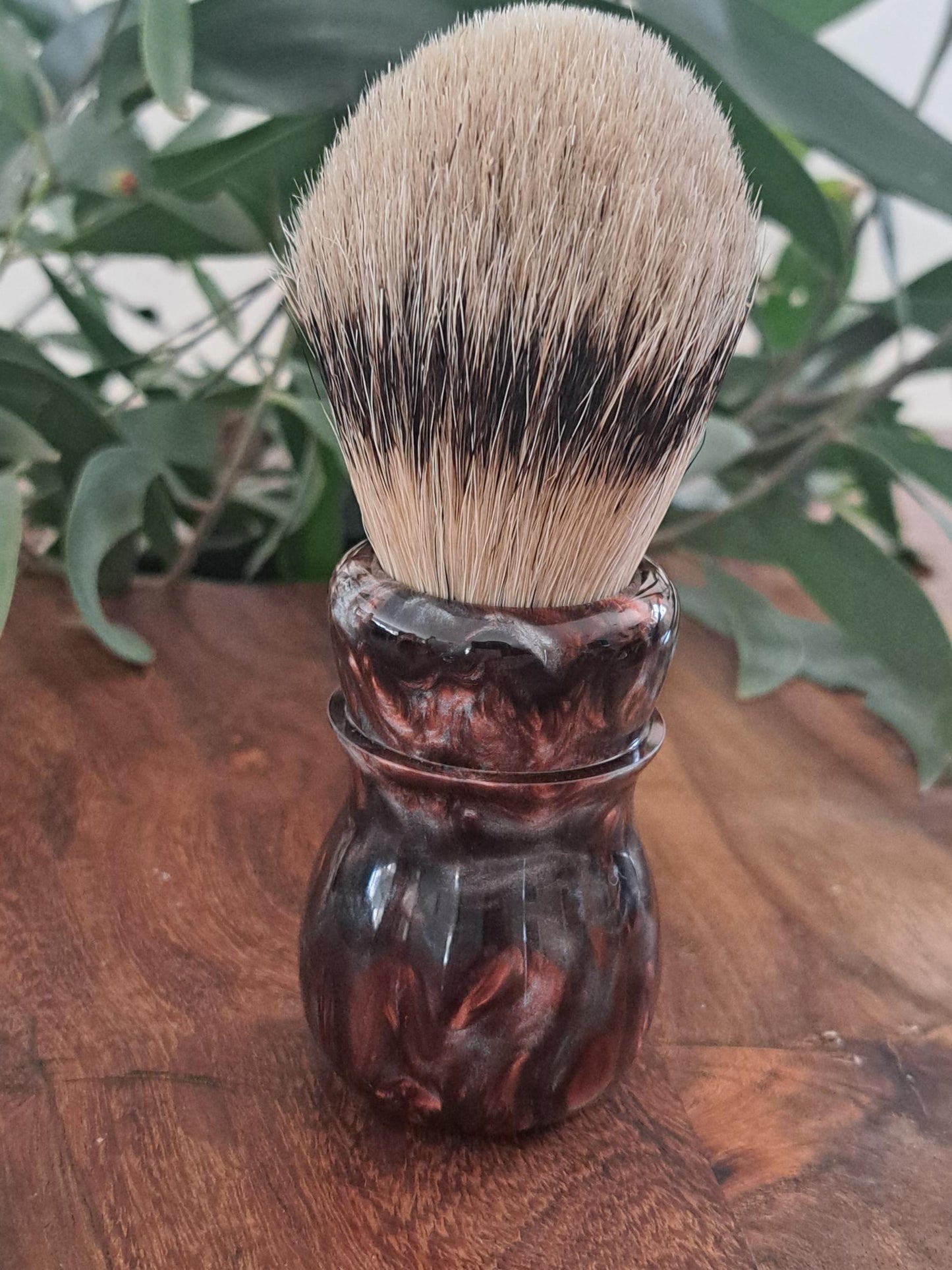 Bladesmith shaving brush from Lupus Rex Australian handcrafted copper coloured resin handle with badger knot
