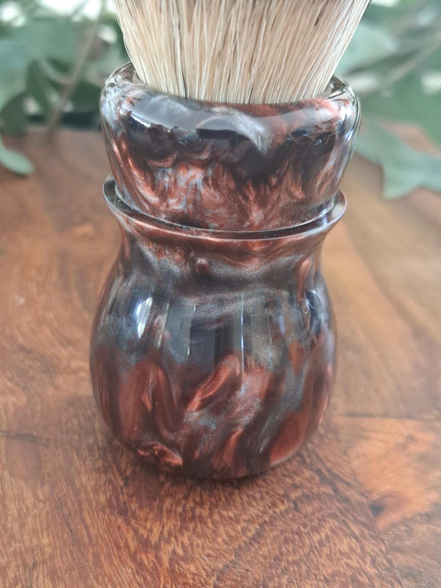 Bladesmith shaving brush from Lupus Rex Australian handcrafted copper coloured resin handle with badger knot