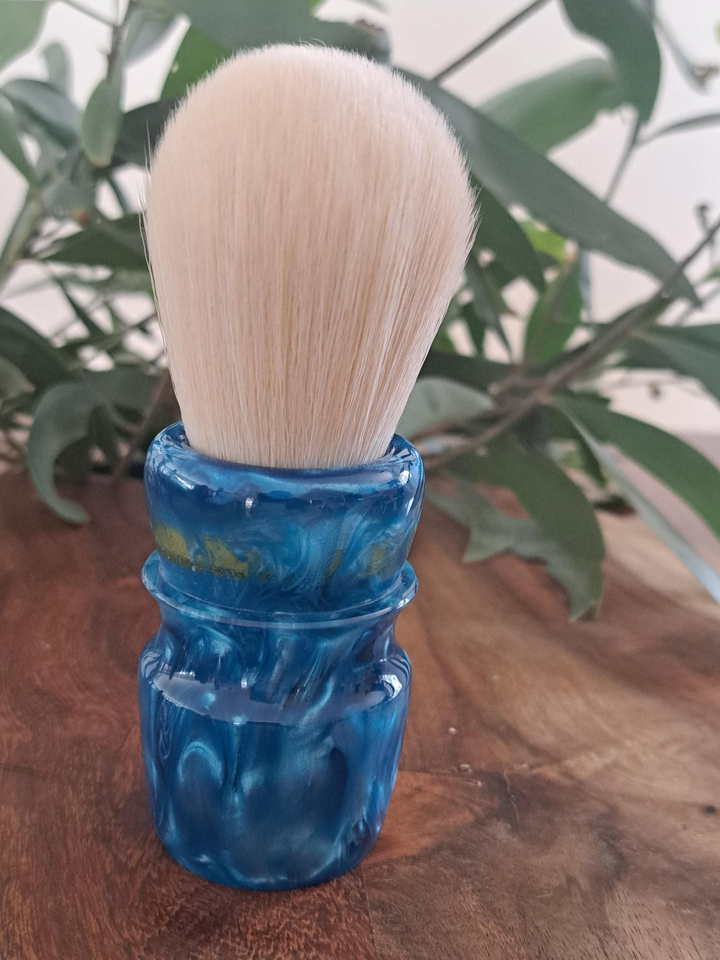 Lady of the Lake shaving brush from Lupus Rex Australian handcrafted blue coloured resin handle with synthetic knot