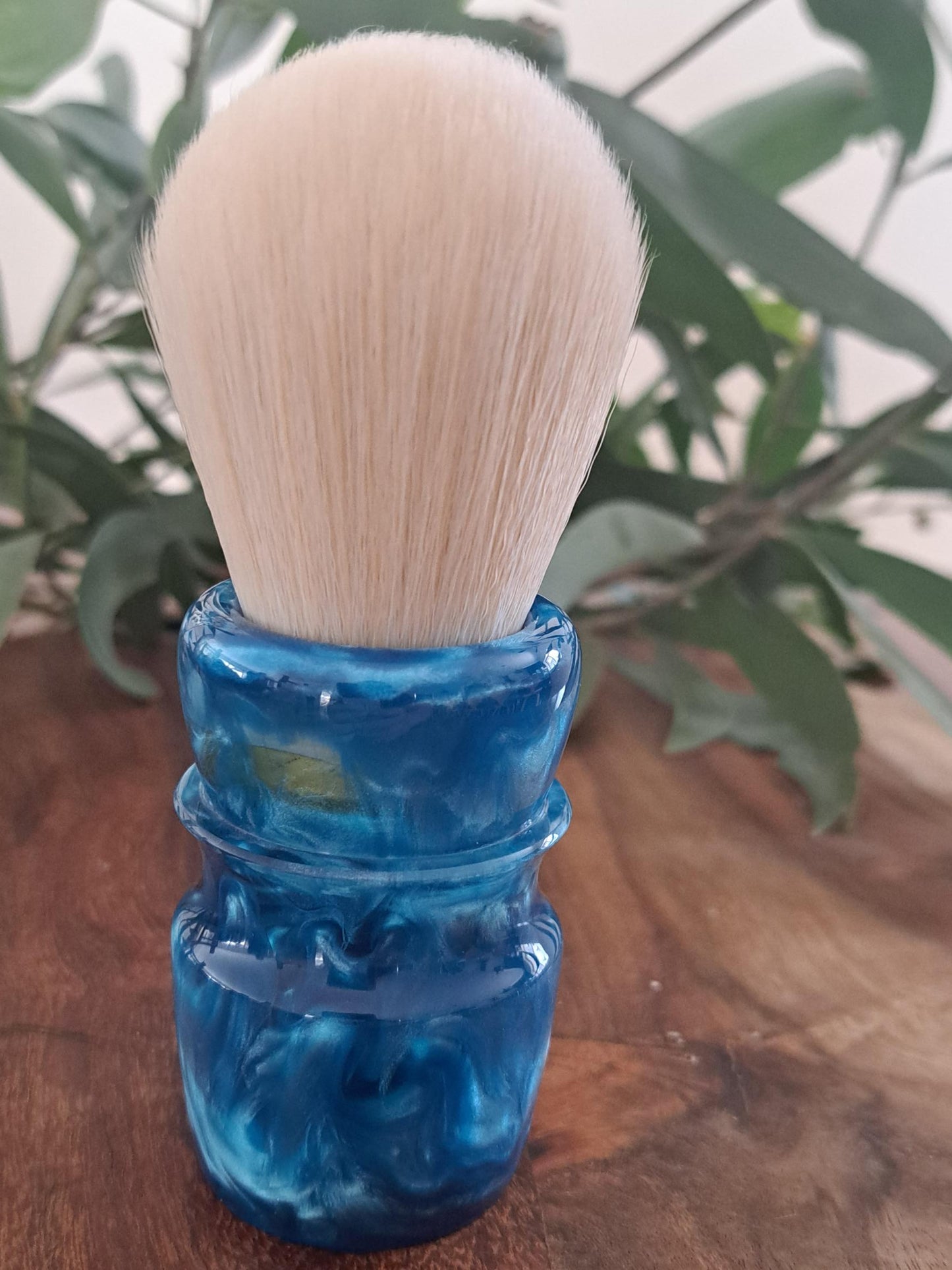 Lady of the Lake shaving brush from Lupus Rex Australian handcrafted blue coloured resin handle with synthetic knot