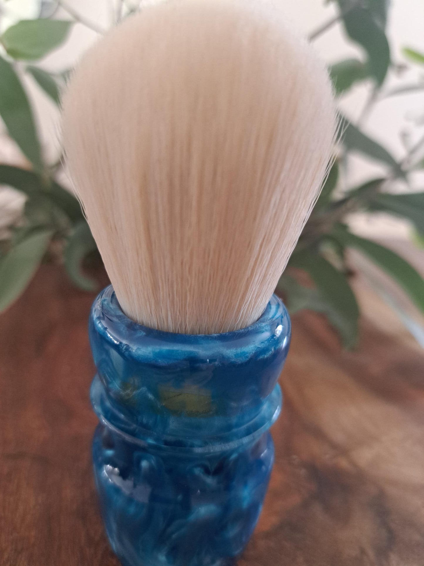 Lady of the Lake shaving brush from Lupus Rex Australian handcrafted blue coloured resin handle with synthetic knot