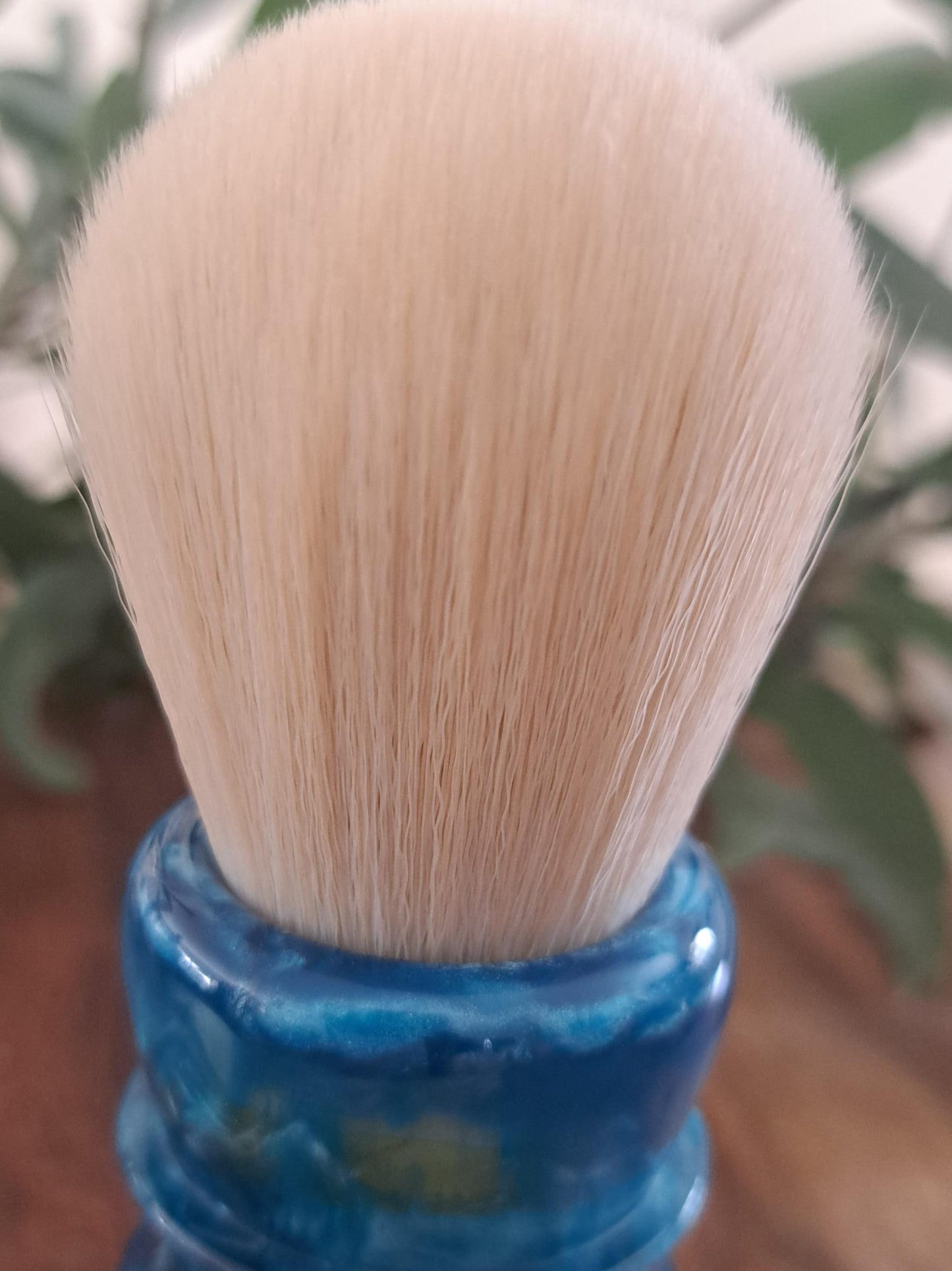 Lady of the Lake shaving brush from Lupus Rex Australian handcrafted blue coloured resin handle with synthetic knot