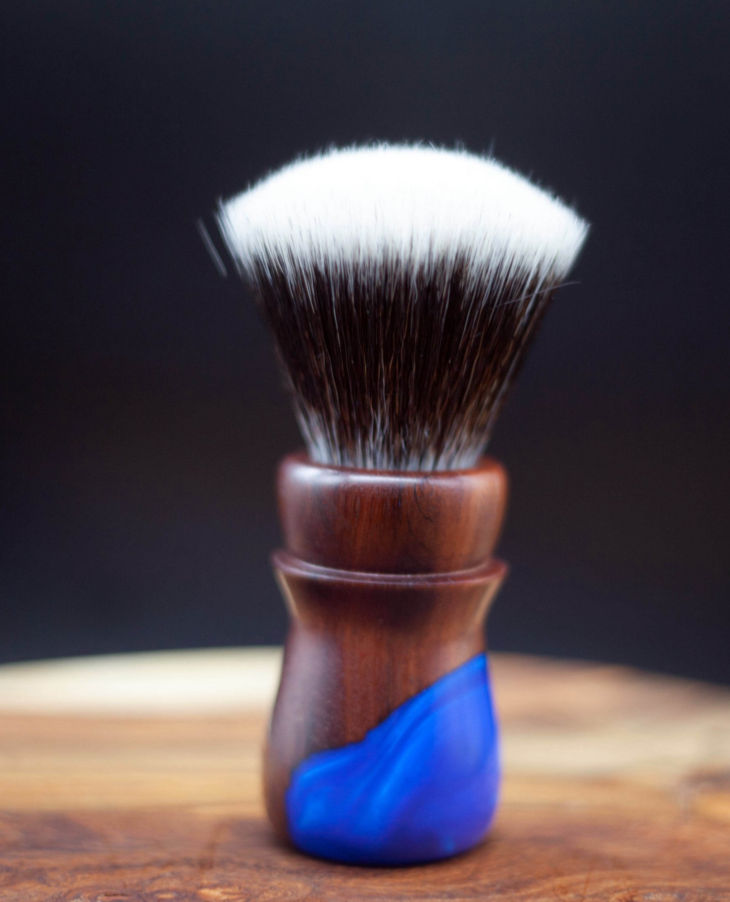 Australian handcrafted shaving brush Lumberjack from Lupus Rex with natural timber handle with resin infill and synthetic knot
