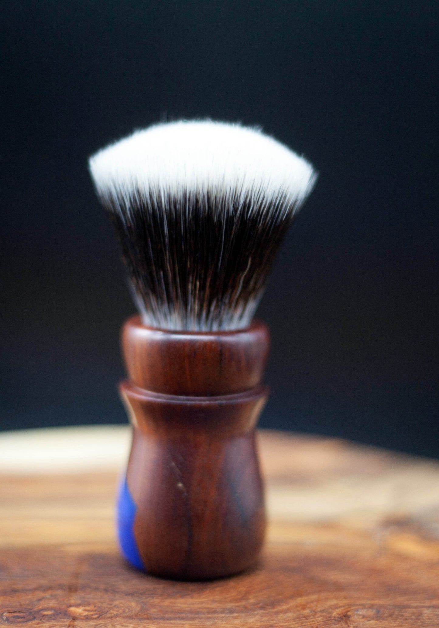 Australian handcrafted shaving brush Lumberjack from Lupus Rex with natural timber handle with resin infill and synthetic knot