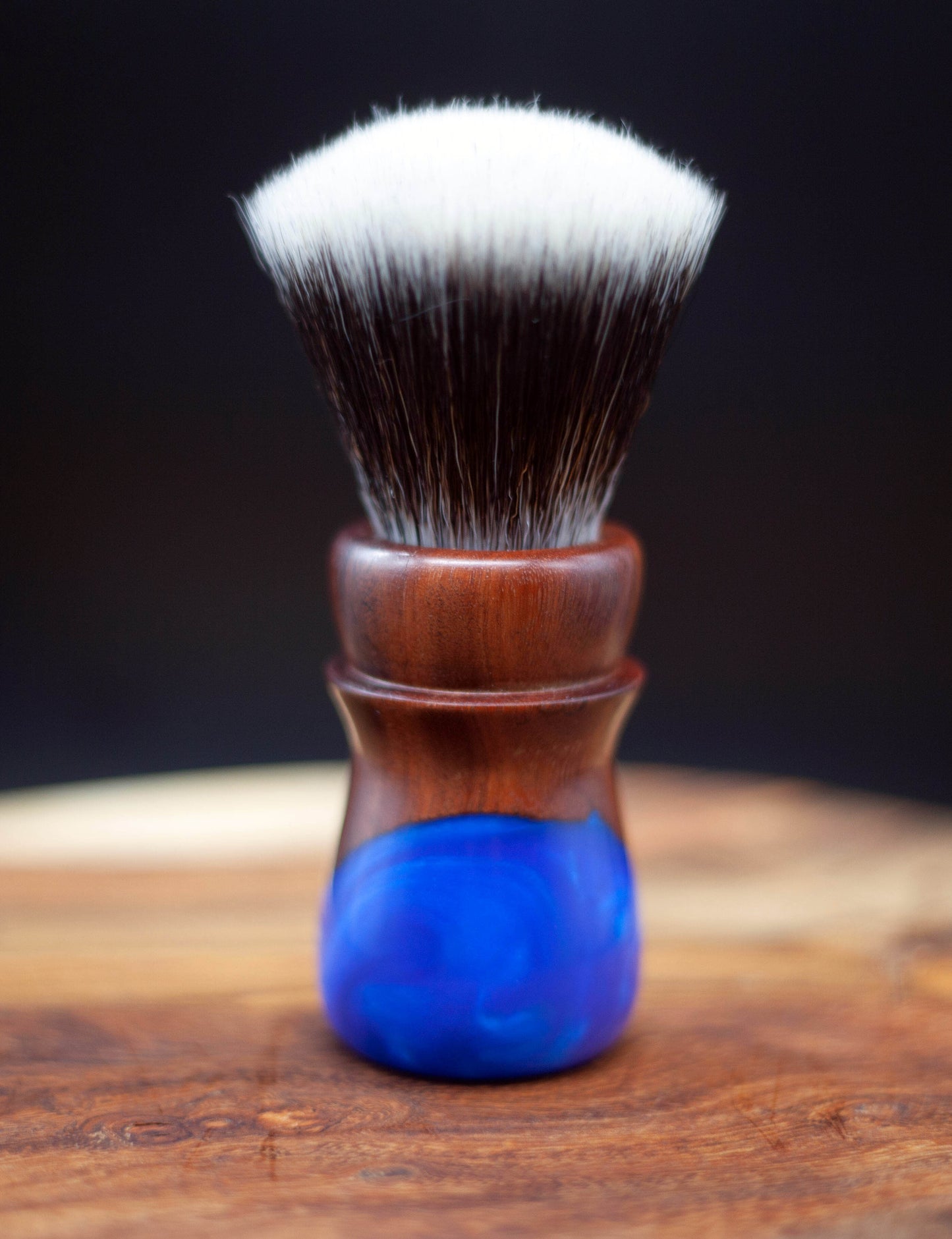 Australian handcrafted shaving brush Lumberjack from Lupus Rex with natural timber handle with resin infill and synthetic knot