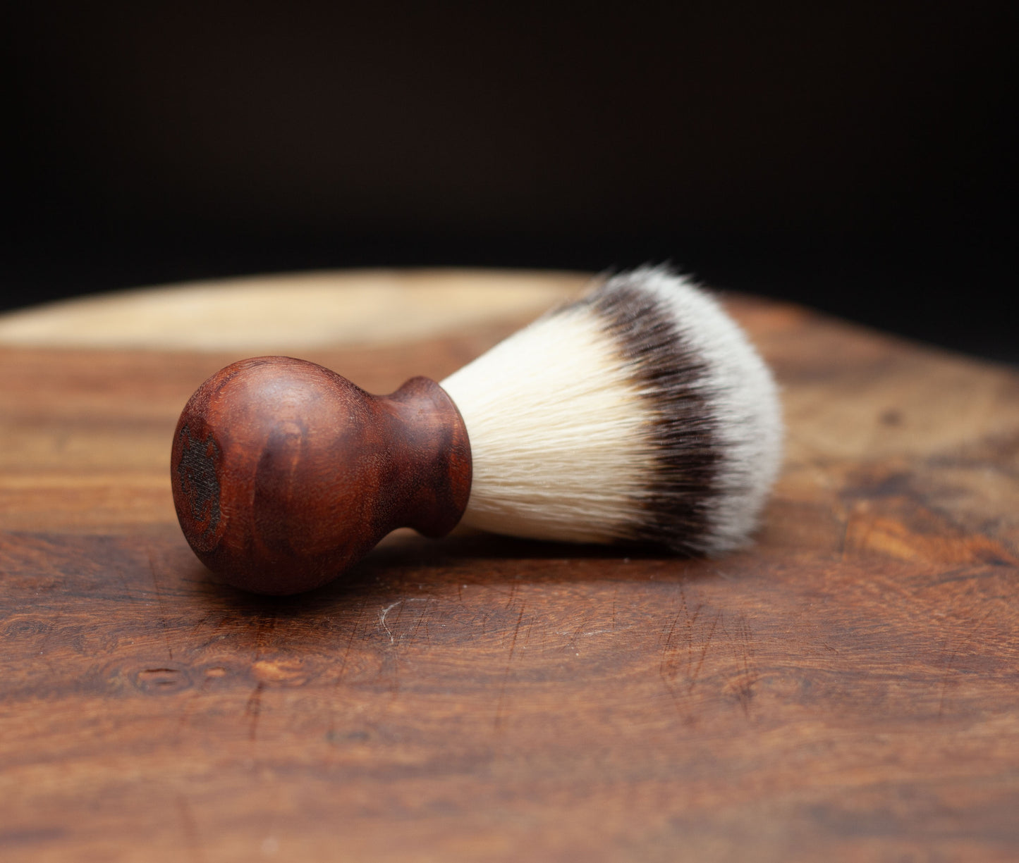 Australian handmade medium to dark brown coloured timber handle Shave brush from Lupus Rex with synthetic knot