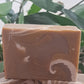 Australian handmade brown soap with white swirl from Lupus Rex shen soap featuring dead sea mud and shea butter