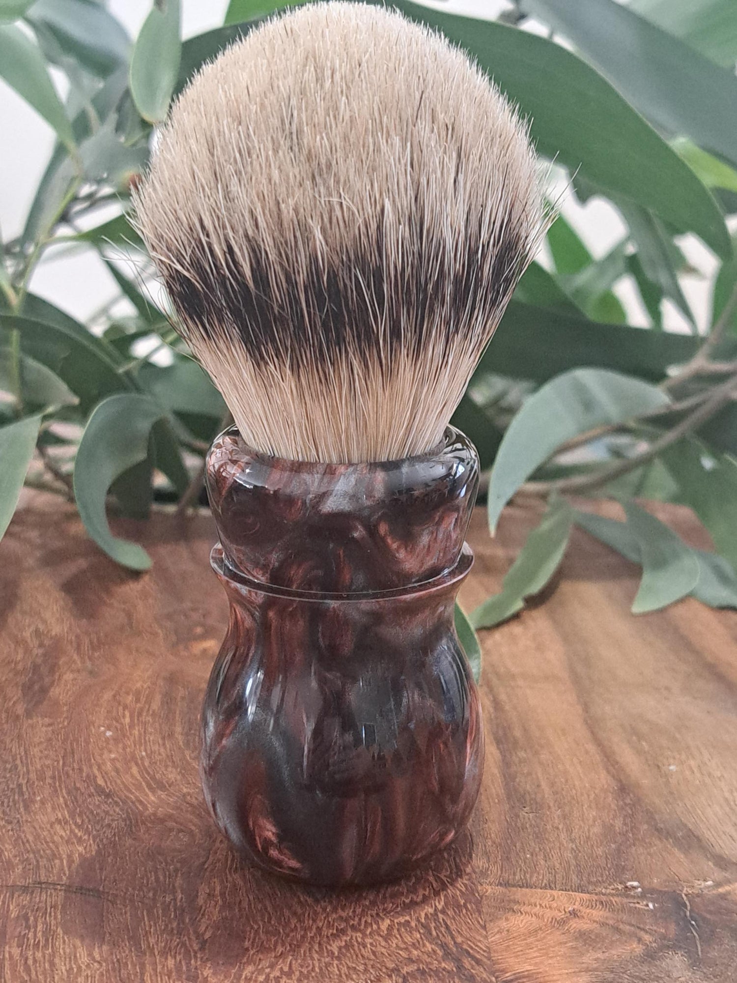 Bladesmith shaving brush from Lupus Rex Australian handcrafted copper coloured resin handle with badger knot