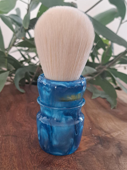 Lady of the Lake shaving brush from Lupus Rex Australian handcrafted blue coloured resin handle with synthetic knot