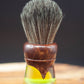 Archer shaving brush from Lupus Rex Australian handcrafted transparent yellow resin with brown faux timber resin top with synthetic knot 