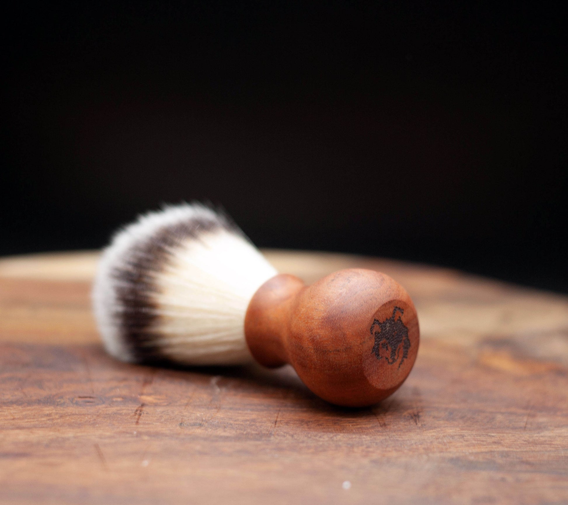 Australian handmade light to medium brown coloured timber handle Shave brush from Lupus Rex with synthetic knot