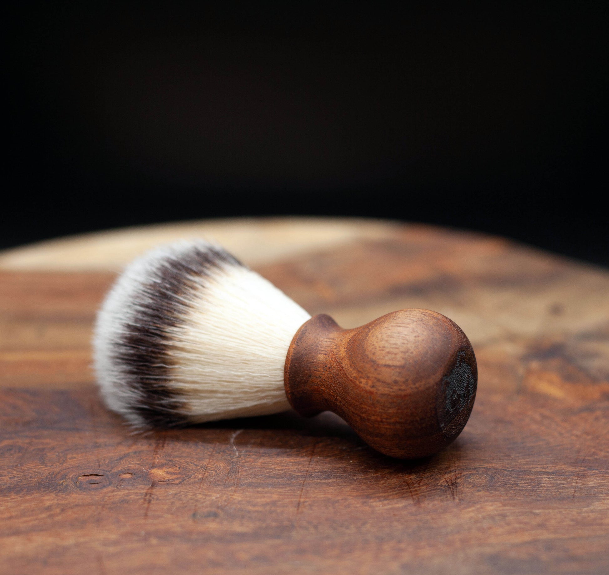 Australian handmade medium brown/red coloured timber handle Shave brush from Lupus Rex with synthetic knot