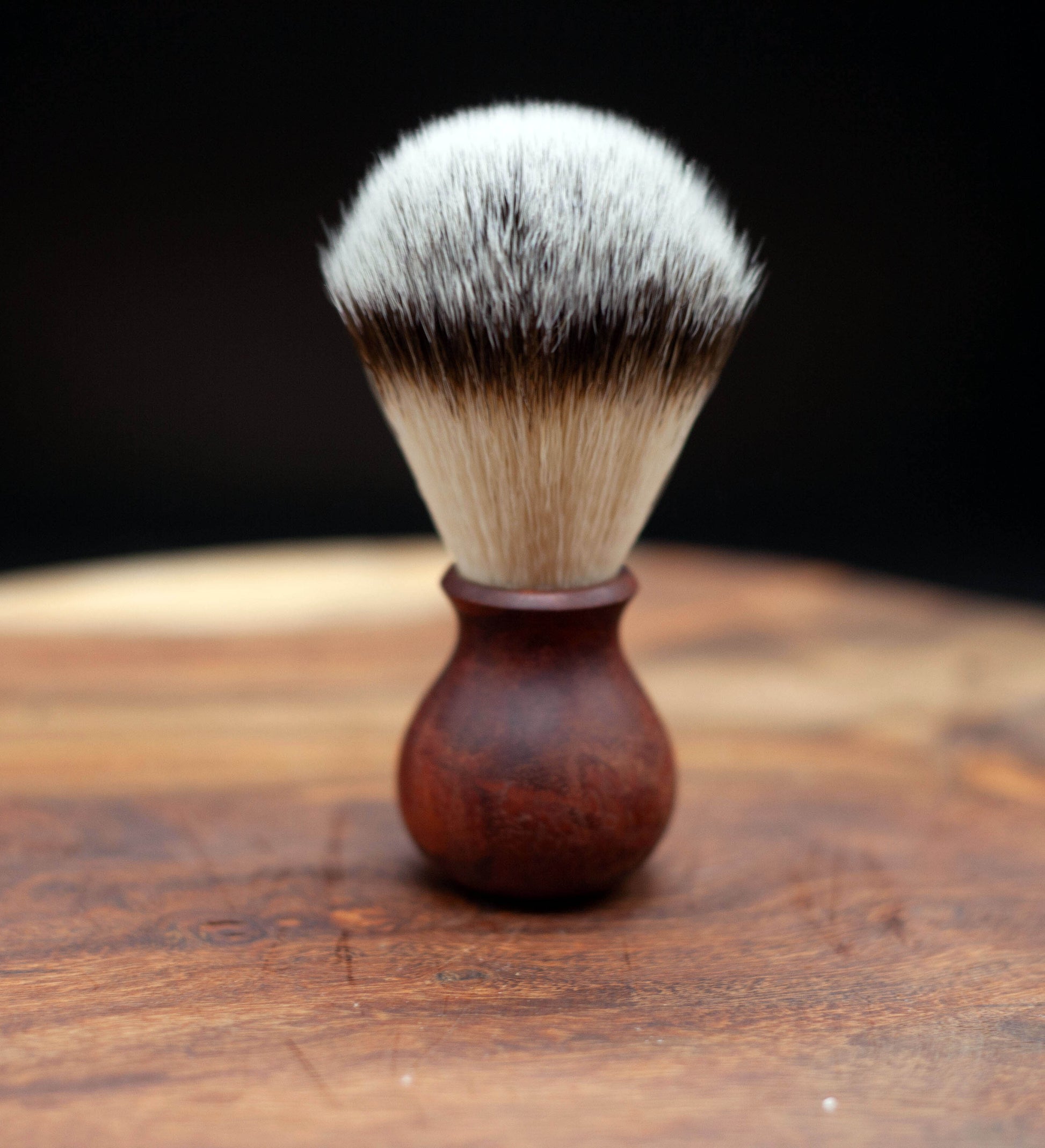 Australian handmade medium to dark brown coloured timber handle Shave brush from Lupus Rex with synthetic knot